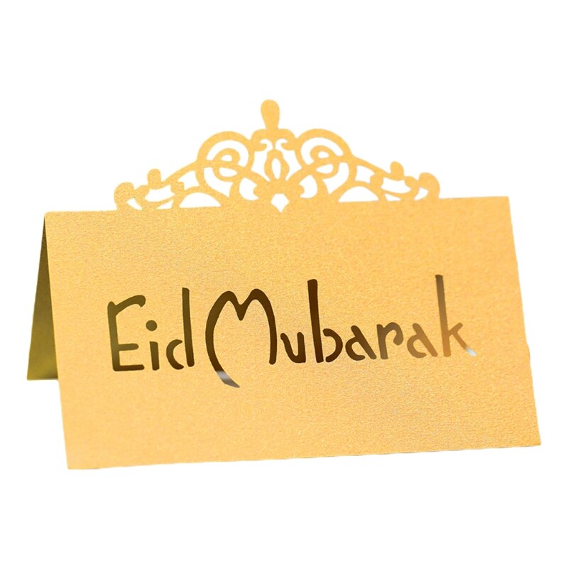 100Pcs 3D Bloemen Kroon Eid Mubarak Tafel Card Ramadan Kareem Holle Letters Papier Placecard Moslim Party Decoratie: 4