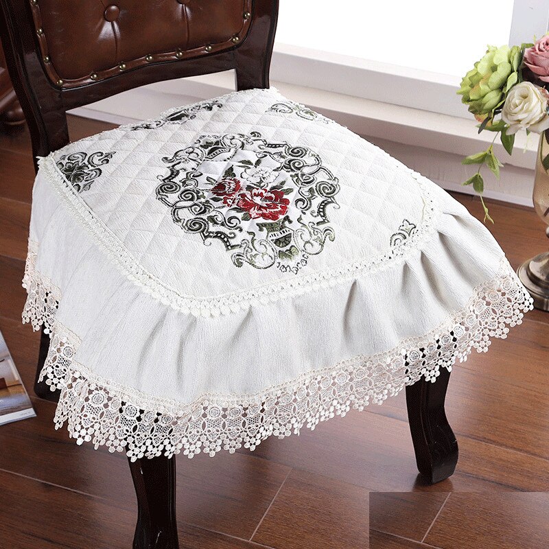 European Style Lace Chair Cushion Chenille Dining Chair Non-Slip Pads Breathable Thickened Universal Seat Mats Banquet Wedding C