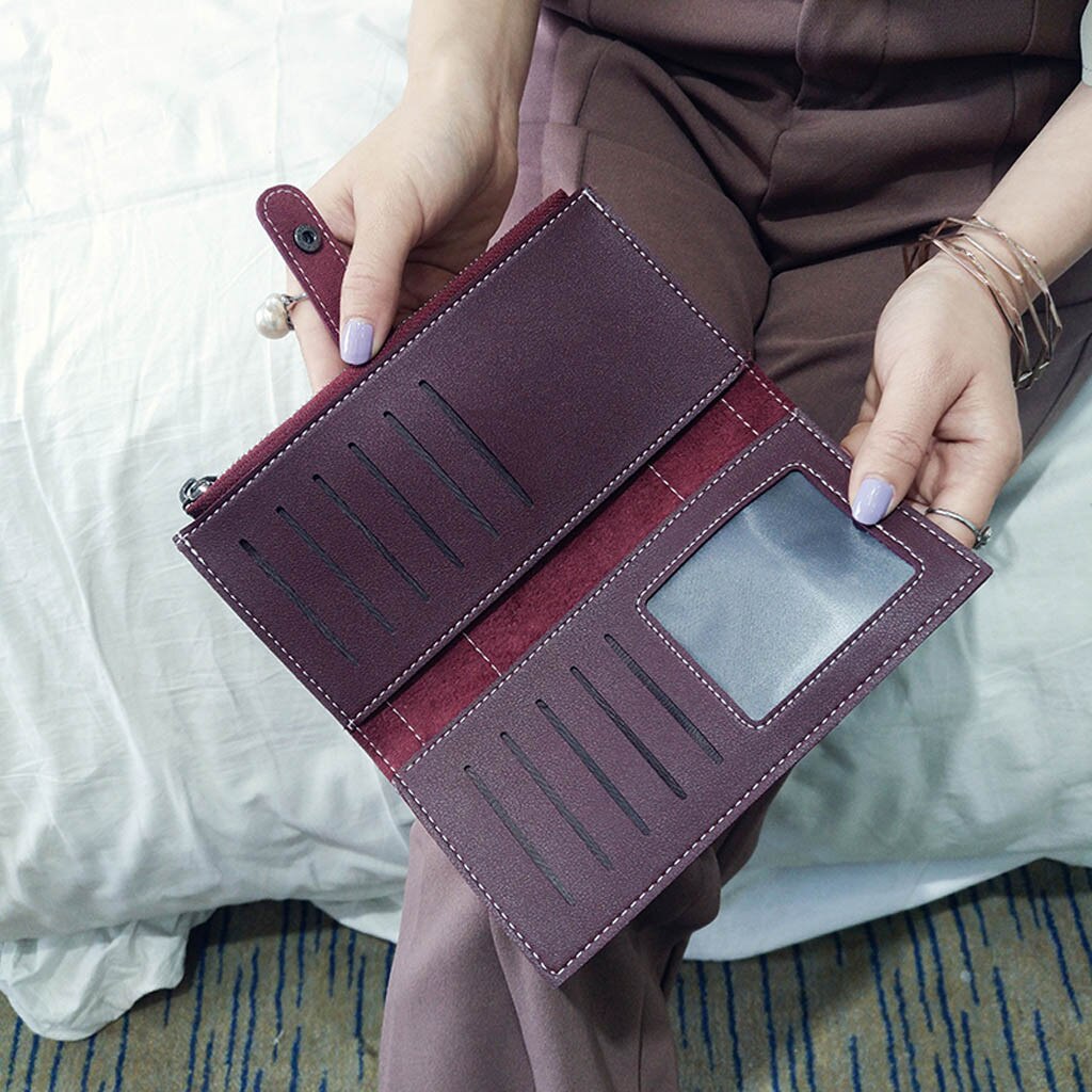 Vrouwen Portefeuilles Retro Lange Streep Lederen Portemonnee Portemonnee Kaarthouders Handtas