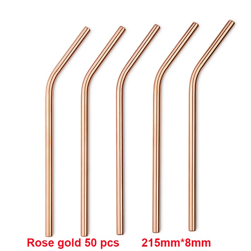 Metal sugerør 50 stk/parti genanvendelige rustfrit stål sugerør øko-venlige drikkerør 215mm*8mm lige bøjede sugerør til drink: Rosegold 50 bøjet