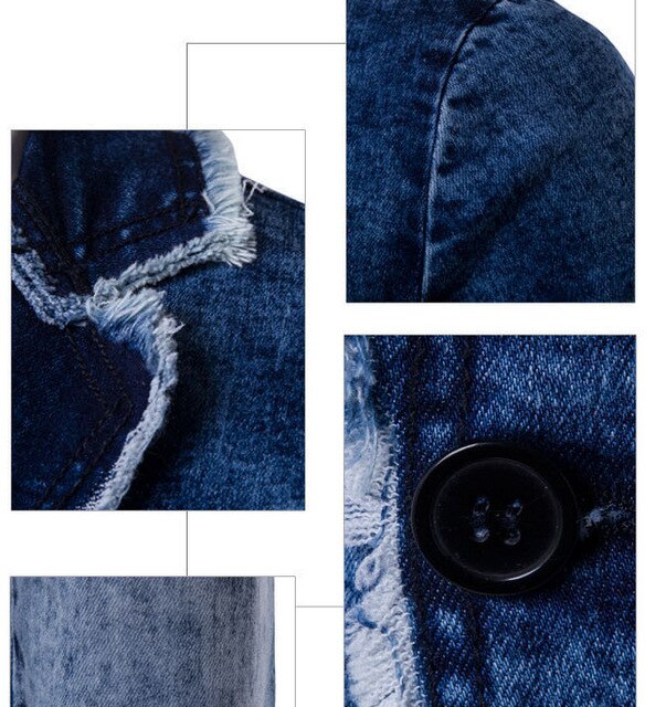 Men's Spring Autumn Simple Solid Color Wash Pocket Casual Slim Denim Jacket Double Button Casual Suit