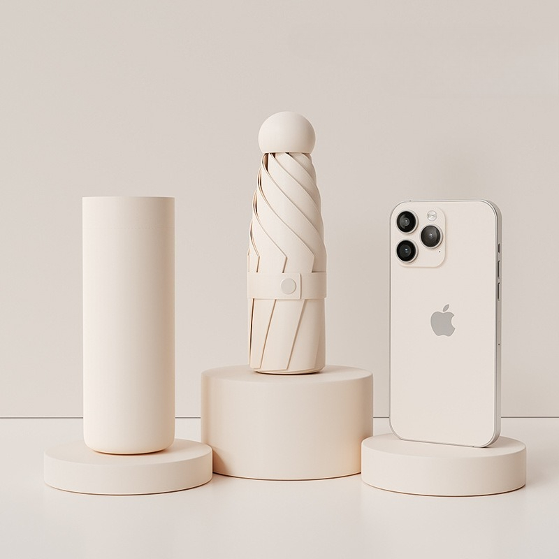 Paraguas plegable de vinilo, sombrilla portátil para lluvia y sol, sombrilla UV, sombrilla de bolsillo pequeña para protección de doble uso: Rojo