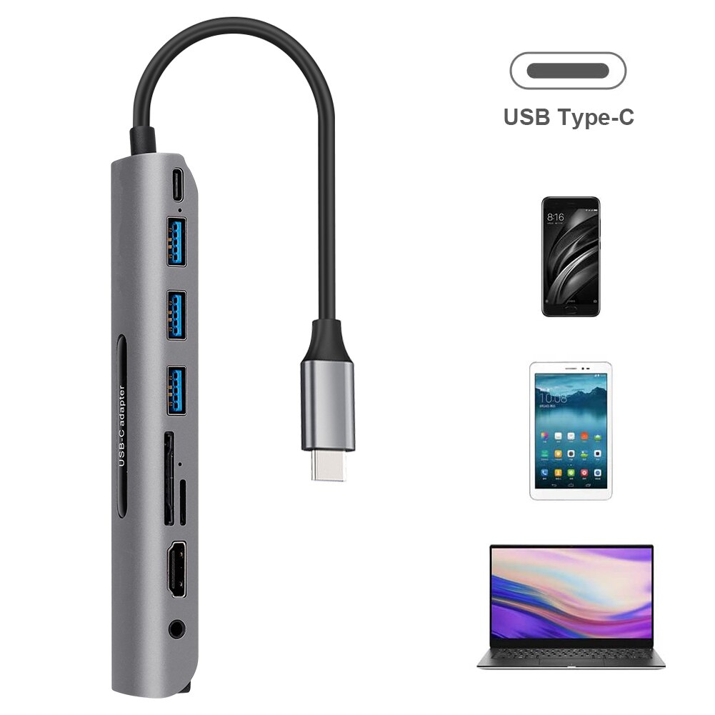 Usb Type C Hub Naar Hdmi RJ45 Lan Multi Usb 3.0 Pd Adapter Om 4K 30Hz USB-C Hub voor Macbook Pro Air Dock Usbc Type-C Hub Splitter