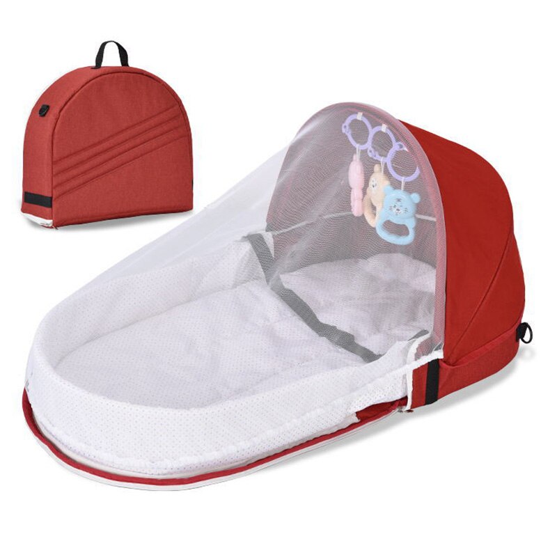 Baby Draagbare Vouwen Bed Met Klamboe Luifel Verhoog Hek Dikke Katoenen Pad Reizen Bed Tent Voor Pasgeboren Baby Peuter: Rood