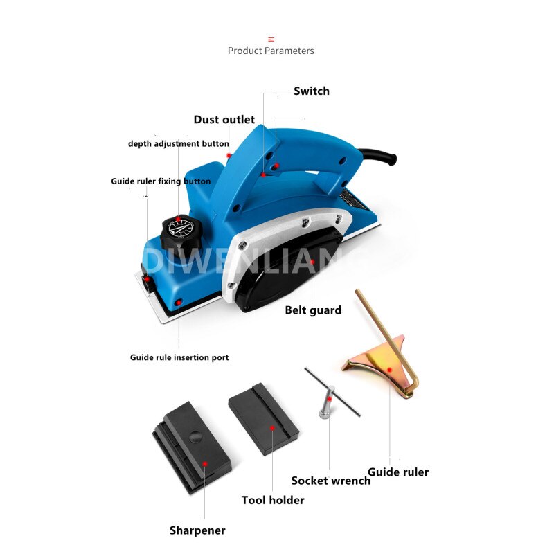 Portable Power Tools Electric Wood Planer Machine Hand Held Planer Hand Push Electric Planer Planing Woodworking Planer