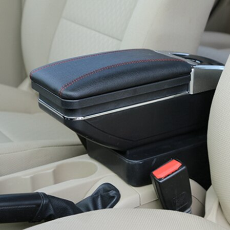 Accoudoir central en cuir synthétique pour ford ecosport, boîte de rangement, porte-gobelet, cendrier, accessoire de style automobile: Un style noir rouge