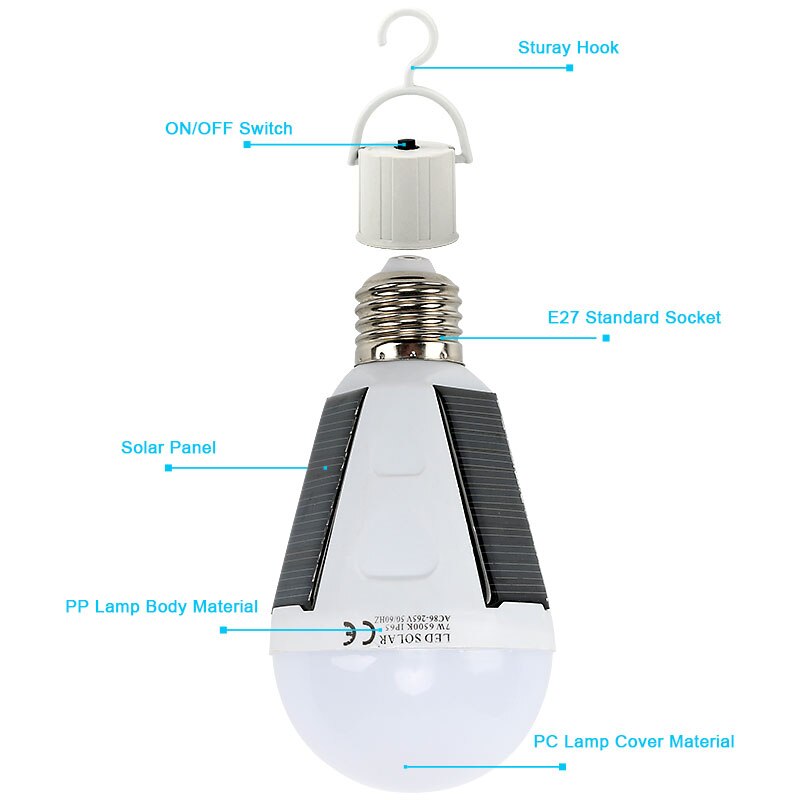 Gitex Oplaadbare Led Lamp E27 LED Solar Lamp 7 W 12 W 85 V-265 V Outdoor Emergency Solar aangedreven Lamp Camping Wandelen Vissen Light