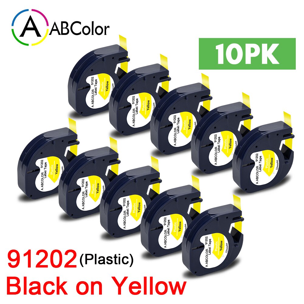 10PK 91201 91202 12267 etykiety dla Dymo LetraTag 12mm 91222 91332 taśma z etykietami 91200 91203 dla Dymo LetraTag LT-100H drukarka do etykiet: 10PK Plastic Yellow