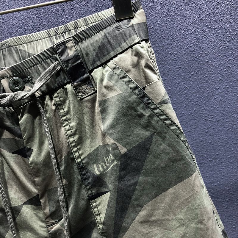 Calções de camuflagem fina de moda masculina marca de moda verão solto casual fifth pants moda masculina calções esportivos [terminado