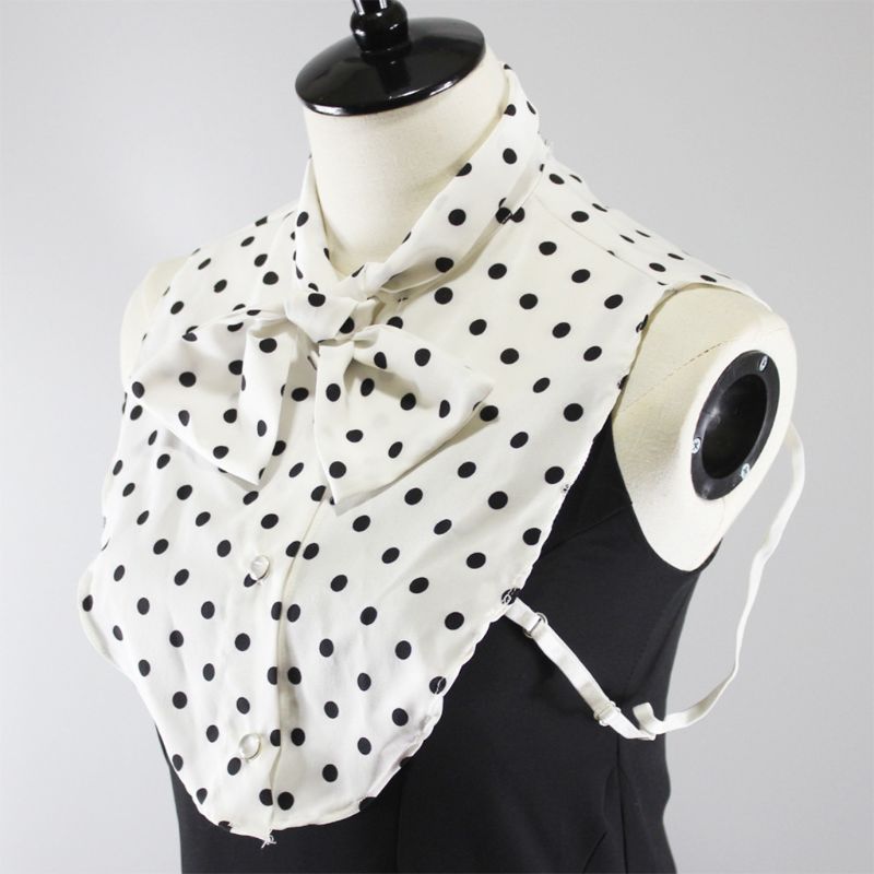 Vrouwen Classic Bowtie Nep Kraag Ketting Polka Dot Afneembare Half-Shirt Blouse 85WB