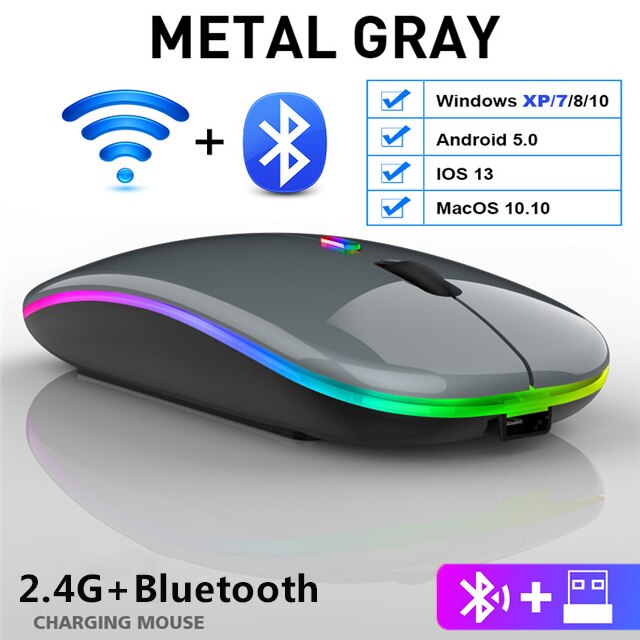 Oplaadbare Draadloze Muis Bluetooth Muis Stille Mause Wifi Muis Ergonomisch Mini Muis Usb Optische Muizen Voor Pc Laptop Desktop: Bluetooth Gray