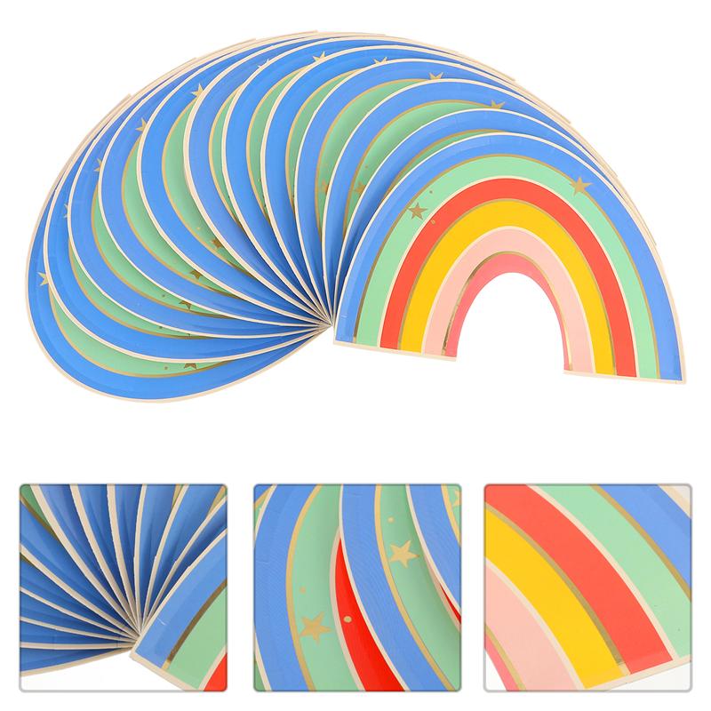 12Pcs Chic Rainbow Shaped Party Plates Disposable Paper Plates Banquet Party Dinners Parties Decorations Party Supplies
