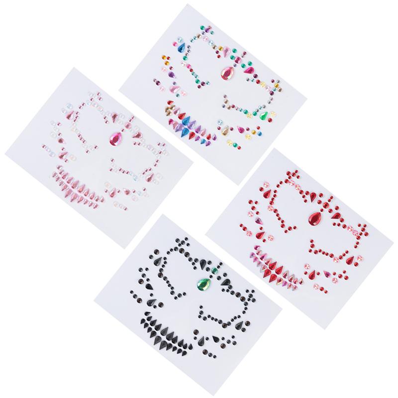 4Pcs Festival Skull Face Sticker Drill Diamond Crystal Makeup Accessories
