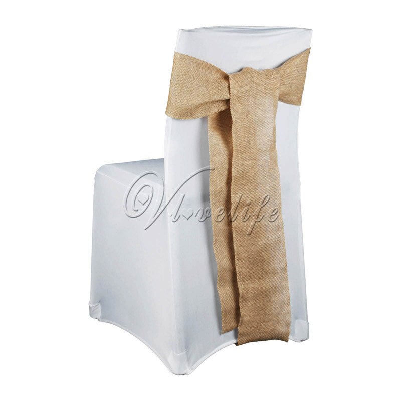 6 ''  x 94 '' handgemaakte jute jute kant stoel strik stoel sjerp feest bruids babyshower rustiek bruiloft decor: Jute