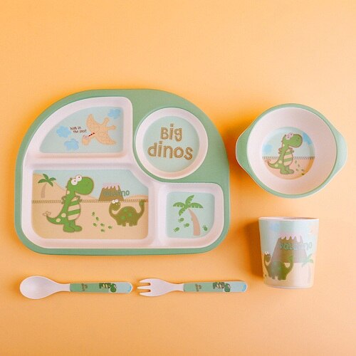 5 unids/set de bebé de fibra de bambú de placa platos respetuoso del medio ambiente para los niños vajilla de platos del bebé: dino