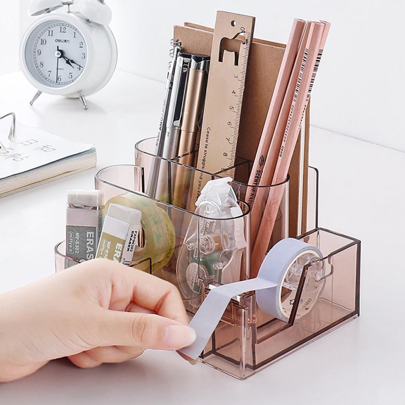 Transparent Stationery Storage Box Desk Organizer Plastic Compartment Pen Holder Office Accessories organizador