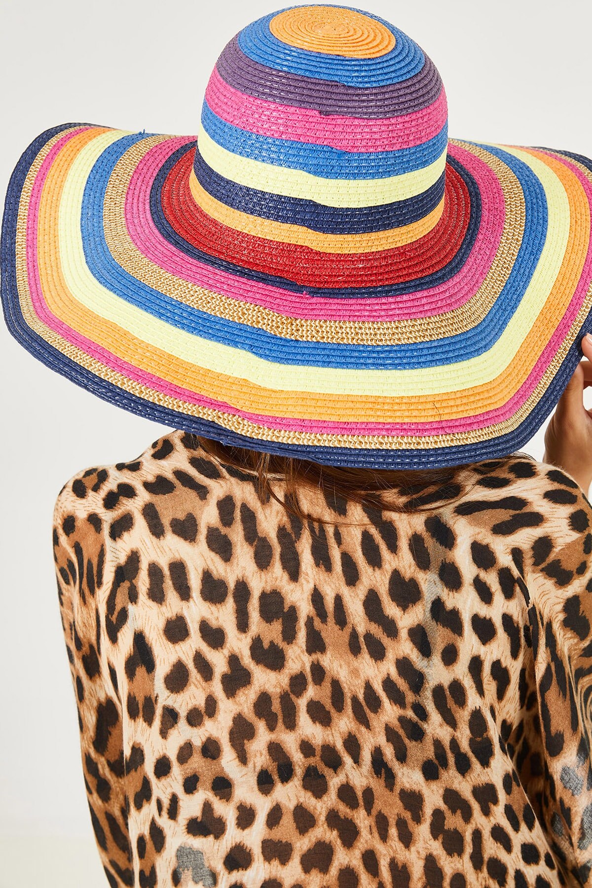 Multi Color Straw beach Hat summer modern stylish rainbow sun hat for big 57cm