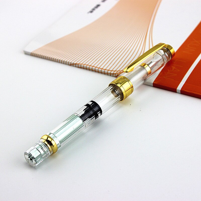 Pluma estilográfica Wingsung 3008 Piston, nueva mejorada, colorida, dorada, EF/F, embellecedora pluma de tinta, para el colegio y la Oficina: W / EF