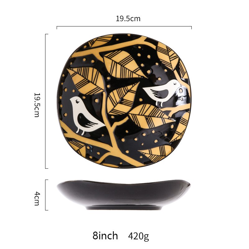 Os chine ustensiles de cuisine porcelaine carré assiette creuse assiette boulette nordique sous-glaçure ménage ustensiles de cuisine porcelaine: Black  D
