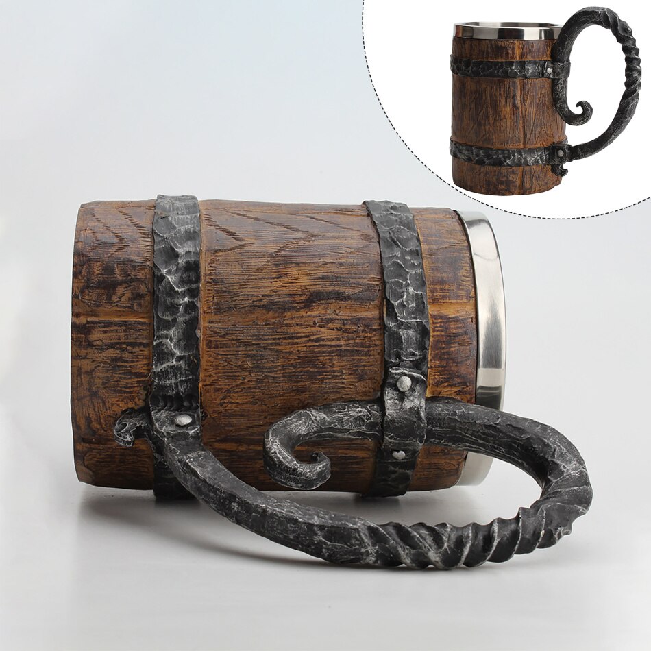 550ml Imitation Wooden barrel Stainless Steel Resin 3D Beer Mug Goblet Game Tankard Coffee Cup Wine Glass Drinking Mugs