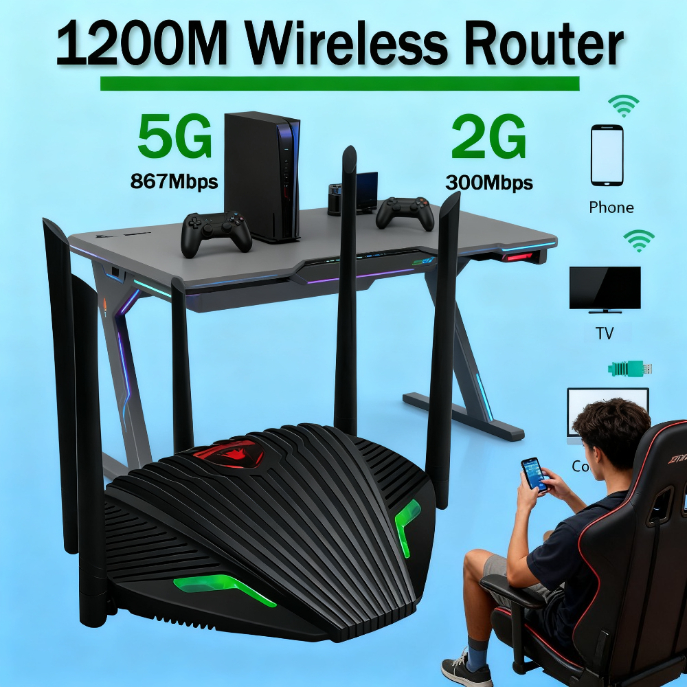 1200M WiFi Router with External Antenna,Dual Band 2.4&5GHz Network Card, Gigabit Port &Wireless Signal Repeater/Booster for Home