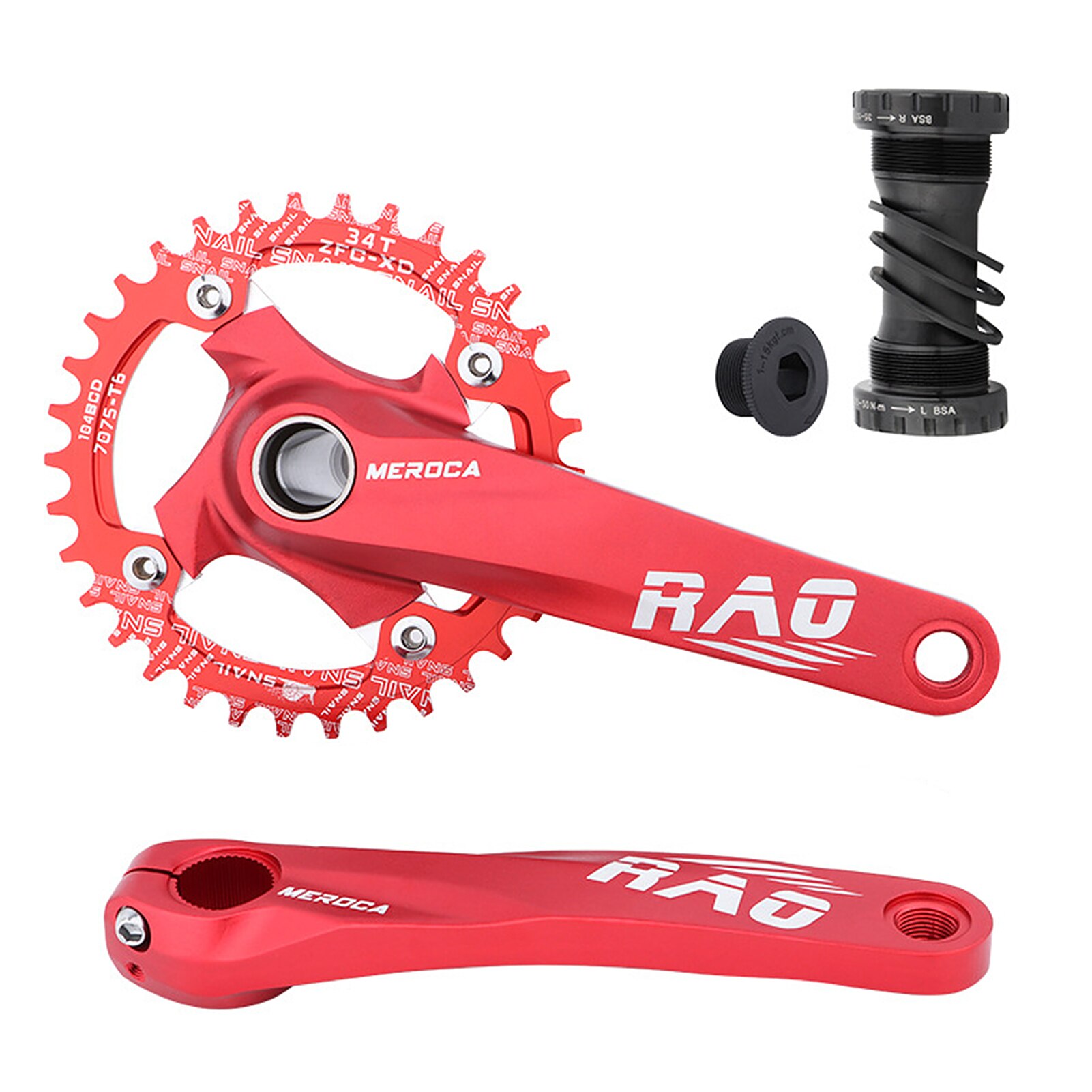 Mountainbike Rechts Links Crank Armen Enkele Crank Ring Trapas Set 170Mm 104BCD Aluminium Fiets Crankstel 8-12 Speed: Red 34T