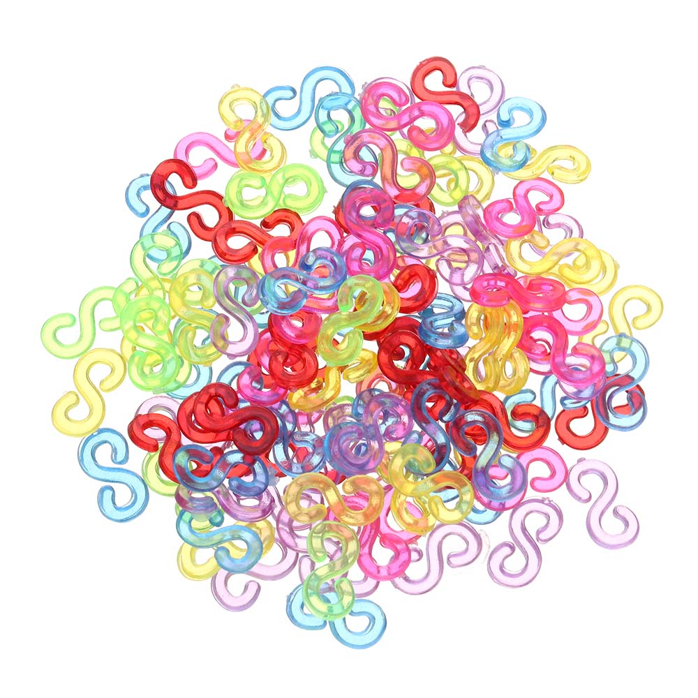 100 Pcs Transparent Mixed Color Rubber Band Clips DIY Loom Rubber Bands Kits S Clips For Bracelet Necklace Jewelry Making