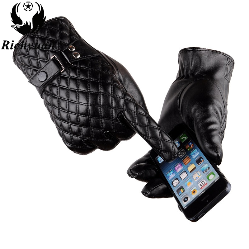 Vinter mænds læder handsker mærke touch screen handsker varme sorte handsker