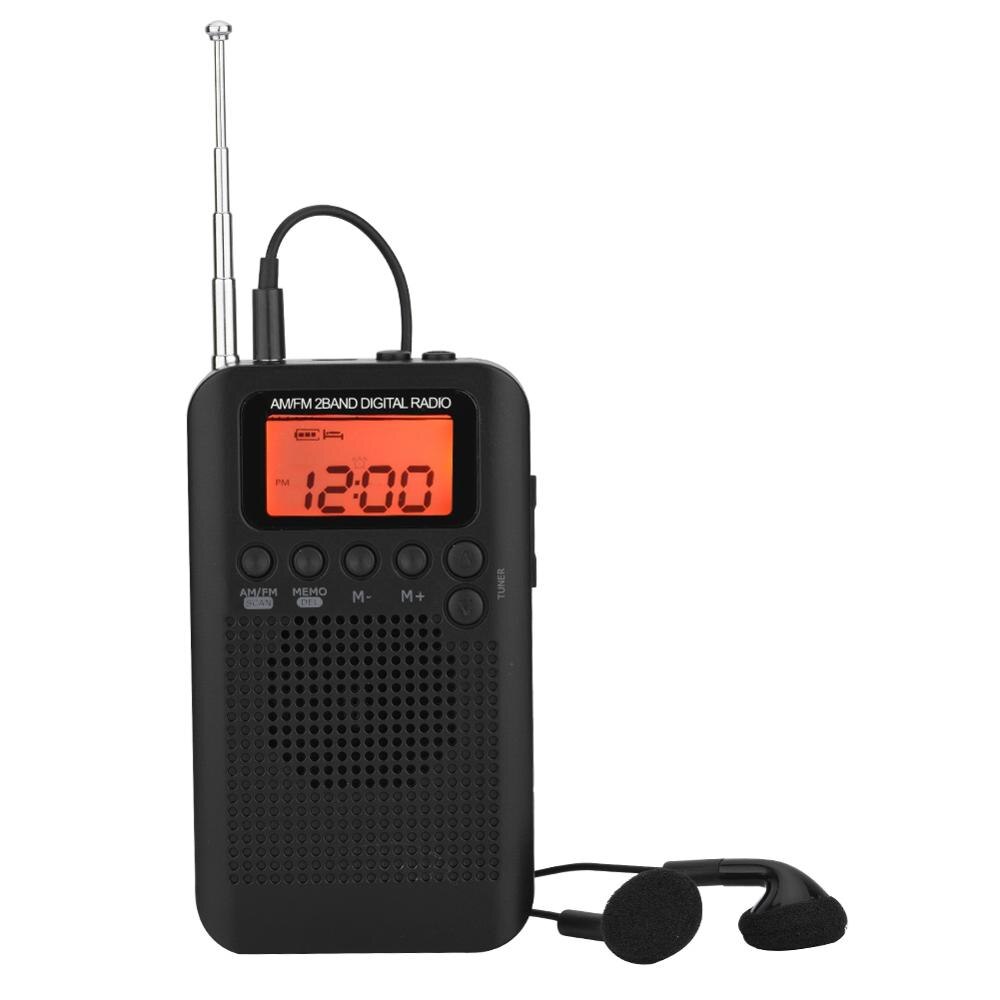 Digital Pocket Radio Portable AM/FM Digital Tuning Radio Dual Band Stereo Mini Radio 3.5mm Headphone Jack LCD Display Screen: Black