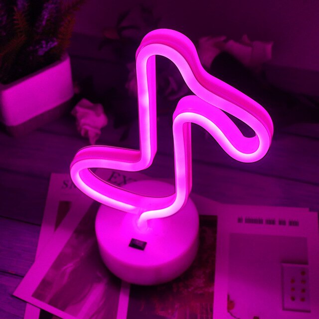 Decoratieve Led Neon Light Teken Ster Maan Lamp Usb Led Night Lights Decoratie Voor Thuis Bruiloft Neon Lamp met Base: Note Pink