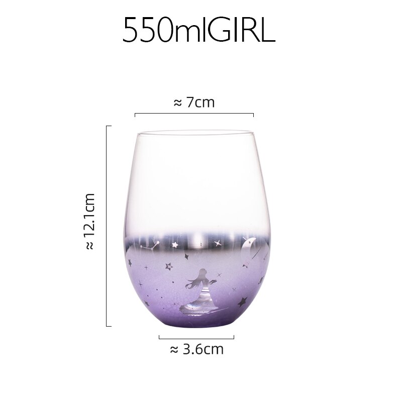 Vasos de cristal con revestimiento de cielo estrellado, 550ml de Color de vasos de agua, para el hogar, gran barriga, leche, zumo, café, batidos, cerveza: GIRL PURPLE