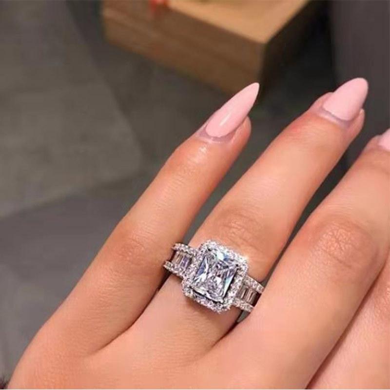 Bague de mariage scintillante en Zircon pour femmes, taille 7, argent S925, CZ complet, bijoux de fête de fiançailles, qualité s