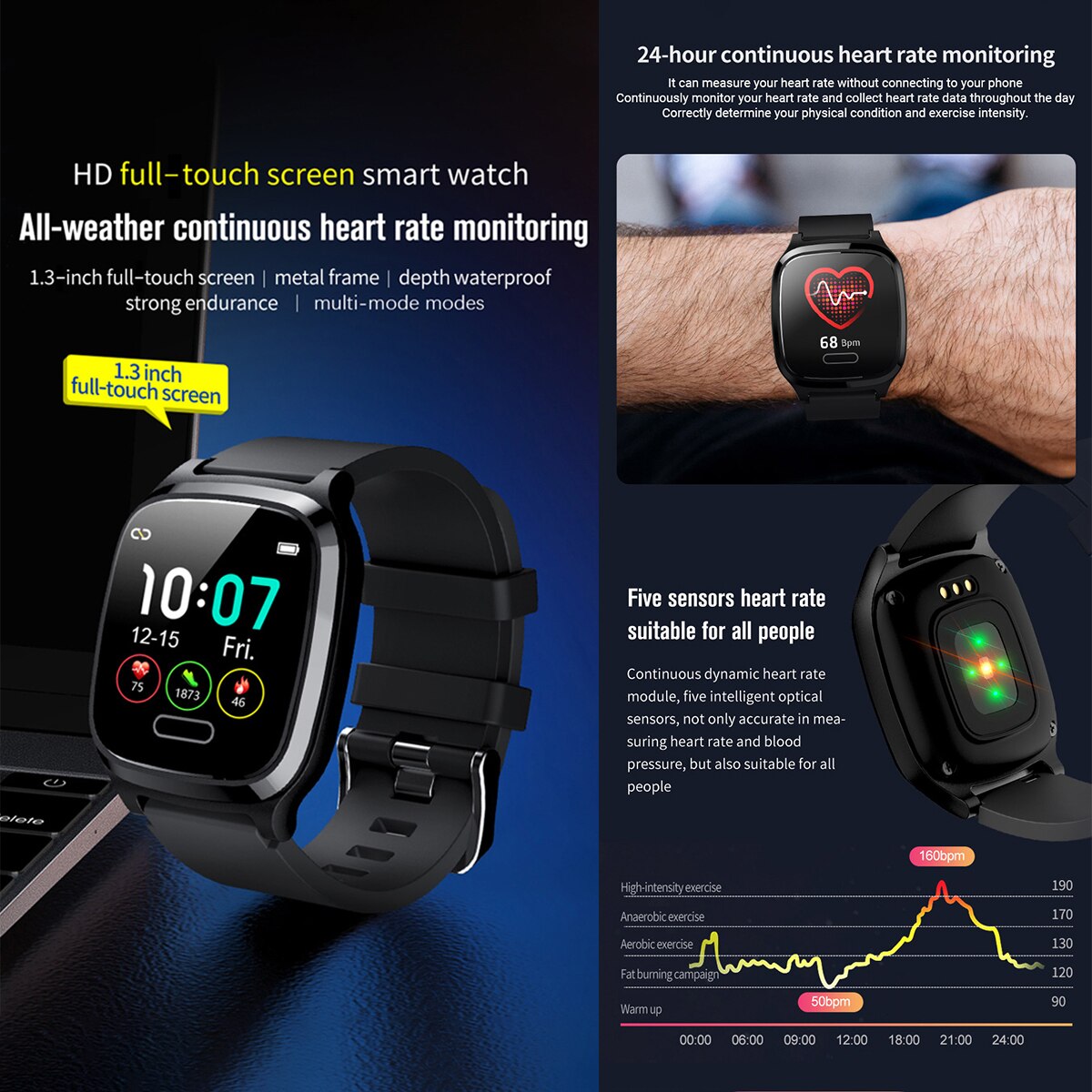 R9 Smart Bracelet Sports Watch 1.3" IPS ScreenFitness Tracker Sleep/Heart Rate/Blood Pressure Monitor Pedometer Smartwatch Men