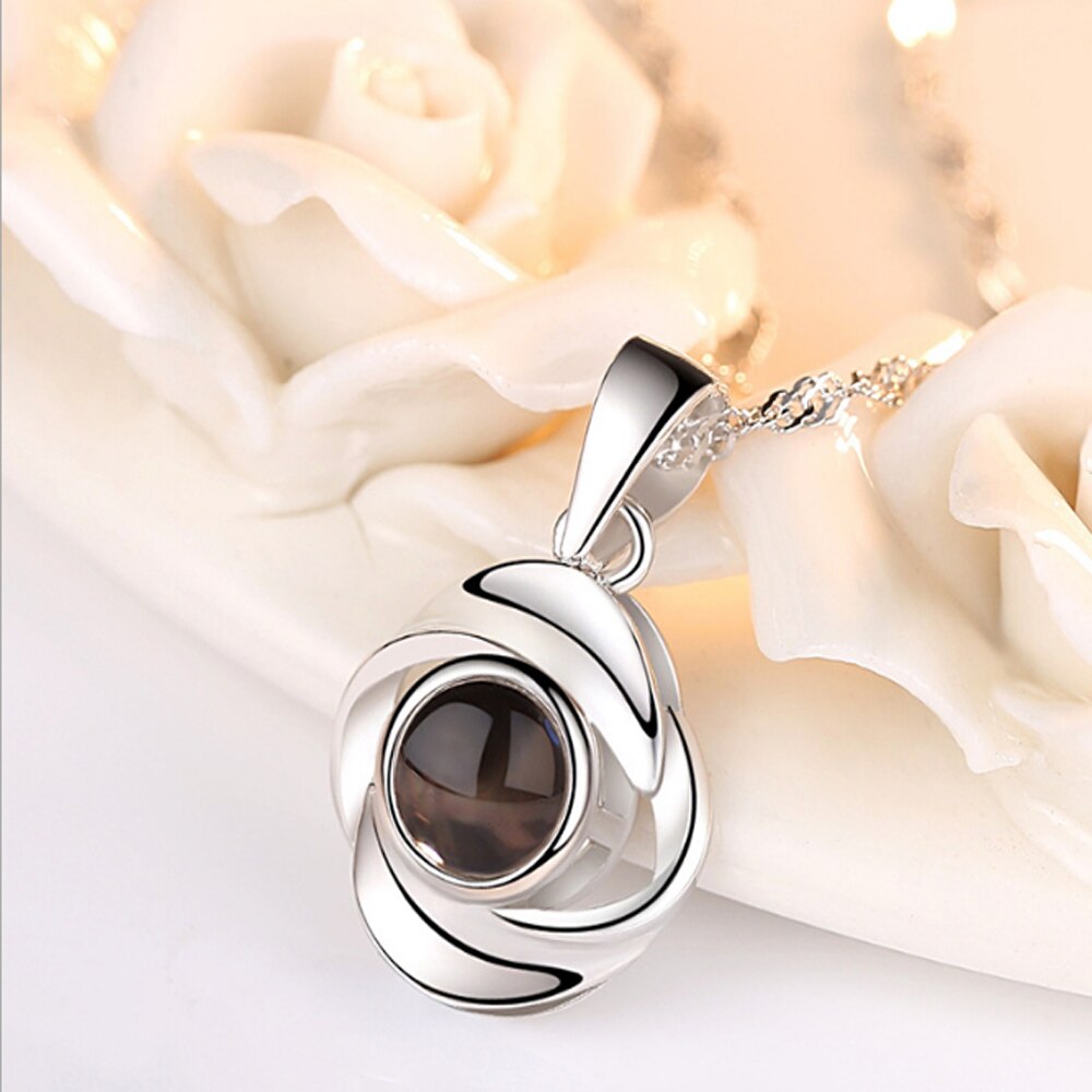 Rose Hanger Ketting - 17x20mm Hartvorm - 100 Talen 'Ik Hou Van Jou' Projectie - S925 Sterling Zilver