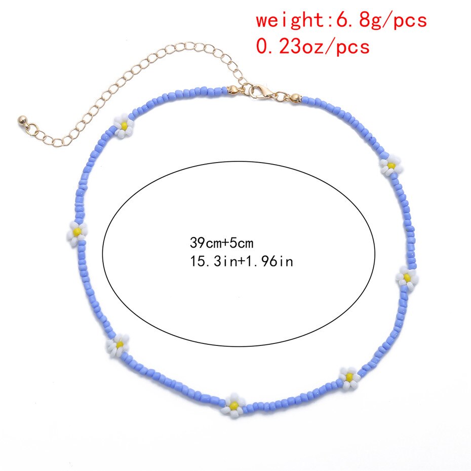 Salircon Boho Small Flower Daisy Choker Necklaces Handmade Seed Beads Short Clavicle Chain Necklace For Women Jewelry