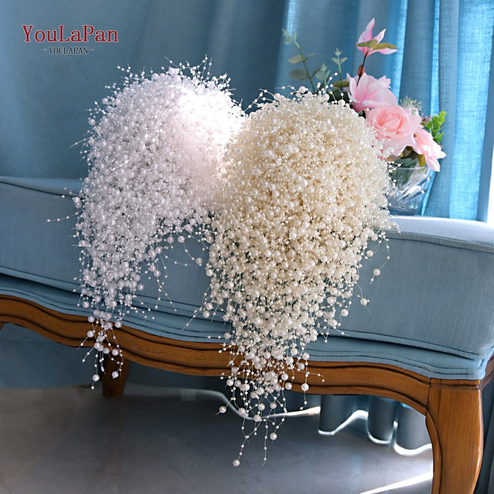 YouLaPan F24 Wedding Bouquet with Pearl Wedding Flowers Bridal Bouquets Bride Bouquet White Ivory Bridal Bouquet