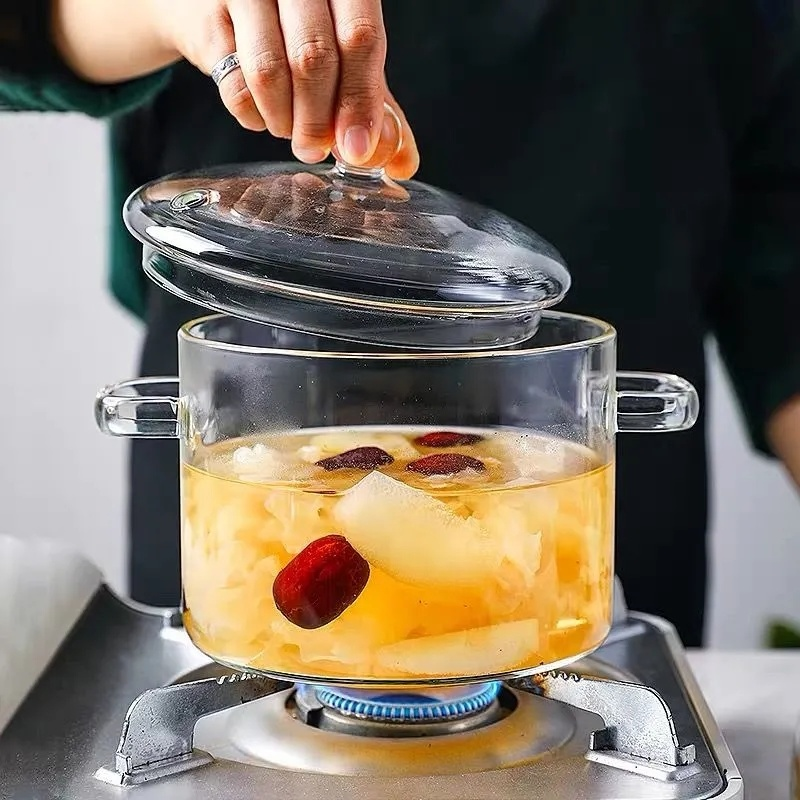 Cacerola de vidrio de Color degradado con cubierta, resistente al calor cazuela, olla de vidrio segura para Pasta, fideos, sopa, leche