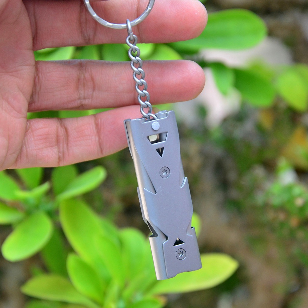 Doppel Rohr Hohe Dezibel edelstahl Outdoor Notfall Überleben Keychain Cheerleading
