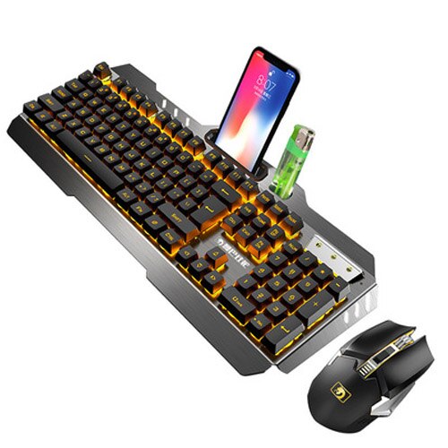 Mechanical keyboard Wireless Charging Keyboard And Mouse Set Mixed Color Blu-ray Keyboard Set Suitable For Notebook Computers: black