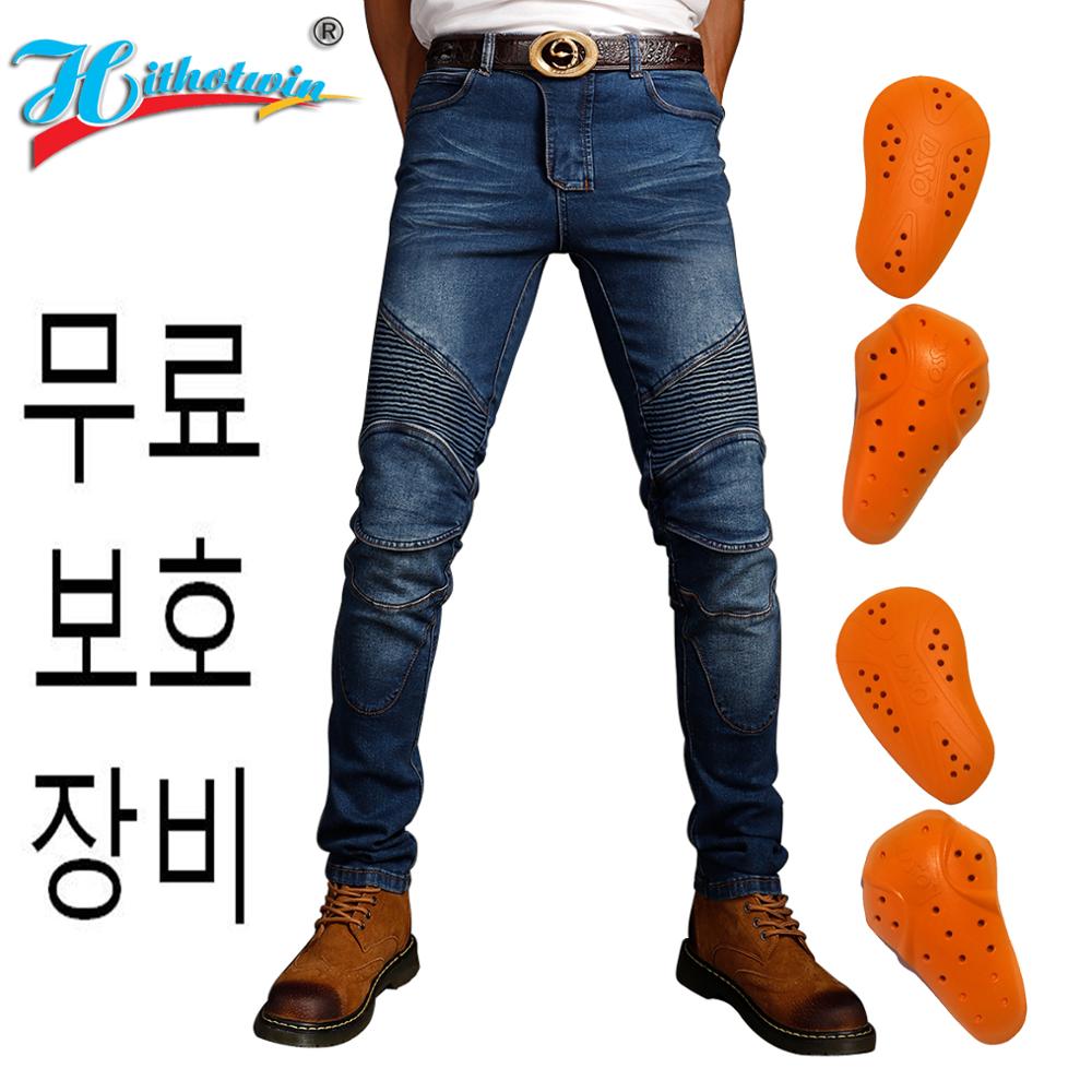 Hi-LN Mens motorcycle jeans MOTOCROSS PROTECT PANT locomotive riding motorcycle pants Biker moto jeans Denim Trousers S-5XL: Hi-LN Blue 106 / XXXL