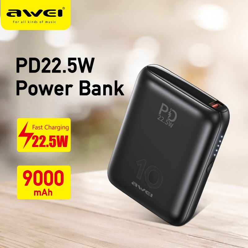 Awei P115K Mini Draagbare Power Bank 9000Mah Pd Snel Opladen 22.5W Max Type C Usb Lading Reizen Powerbank voor Alle Mobiele Telefoon