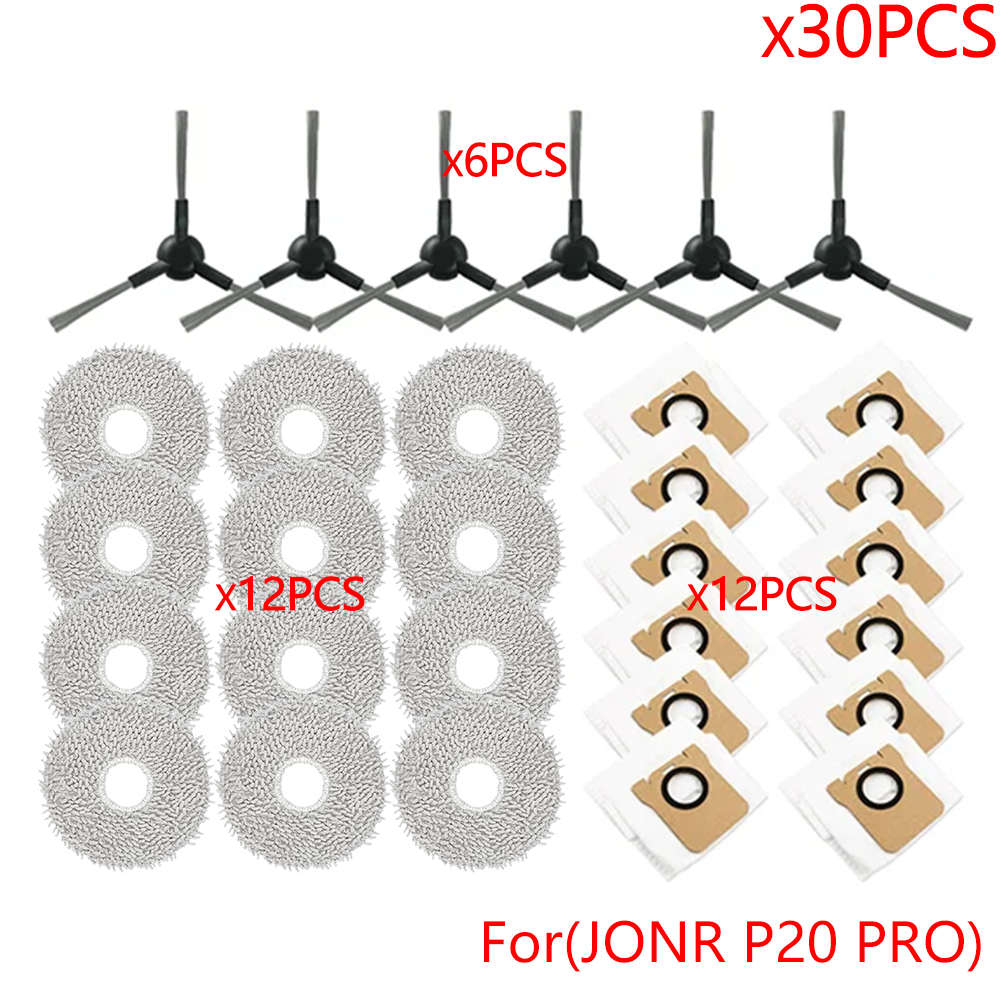 Kit De Repuesto Para Robot Aspirador JONR P20 Pro - Incluye Cepillo Principal, 4 Laterales, 4 Paños De Fregona Y 4 Bolsas De Polvo
