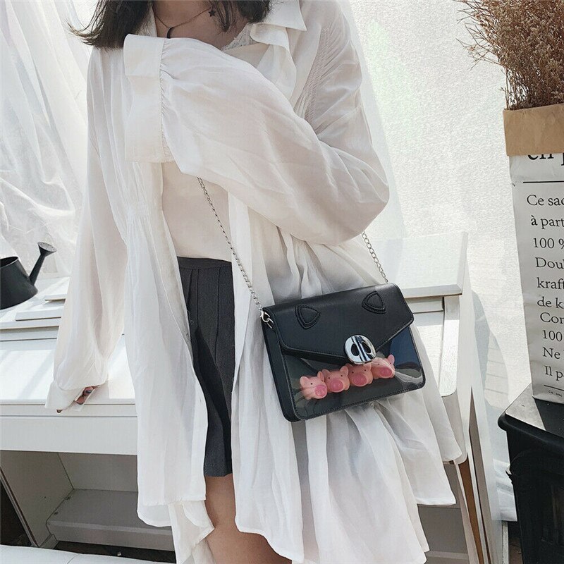 Noenname au gennemsigtig plastik mulepose til kvinder gennemsigtig pu+pvc håndtaske knap pung