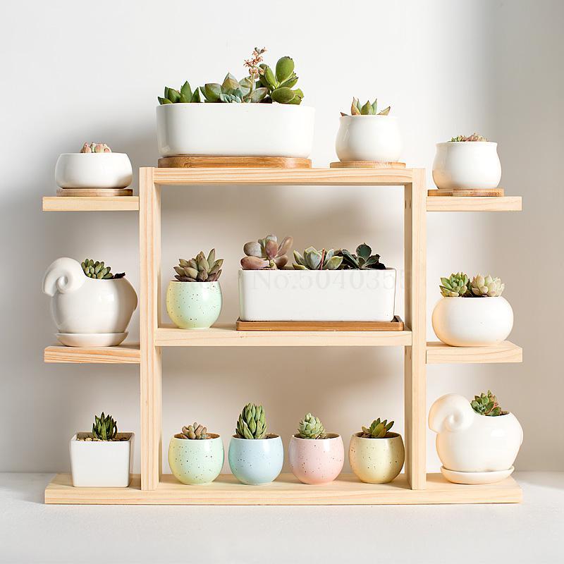 Solid wood desktop flower stand indoor multi-layer small flower stand green flower frame decoration living room window pot rack: VIP 9