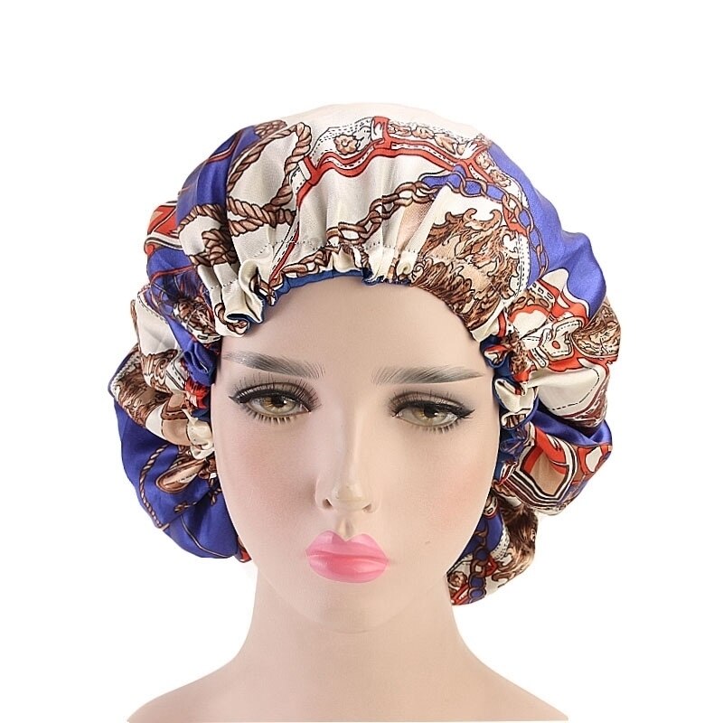 Elastische Band Motorhaube Frauen Doppel Schicht Seidige Durag Headwrap Haar Band Welle Nacht Kappen Blumen Salon Hütte Turban Haar Schmuck