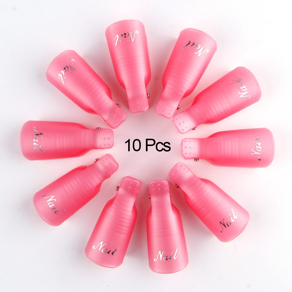 10 pçs plástico prego arte embeber fora do tampão clipe uv gel unha polonês removedor envoltório ferramenta unha arte dicas para dedos rosa roxo soaker bonés: Rosa