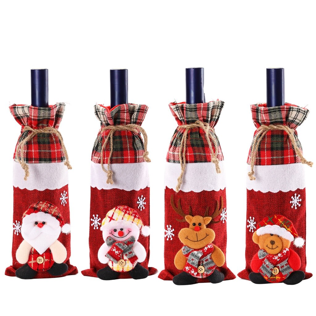 Kerst Wijnfles Decor Set Kerstman Sneeuwpop Fles Cover Kleding Keuken Decoratie Voor Nieuwjaar Xmas Diner PartyA30910