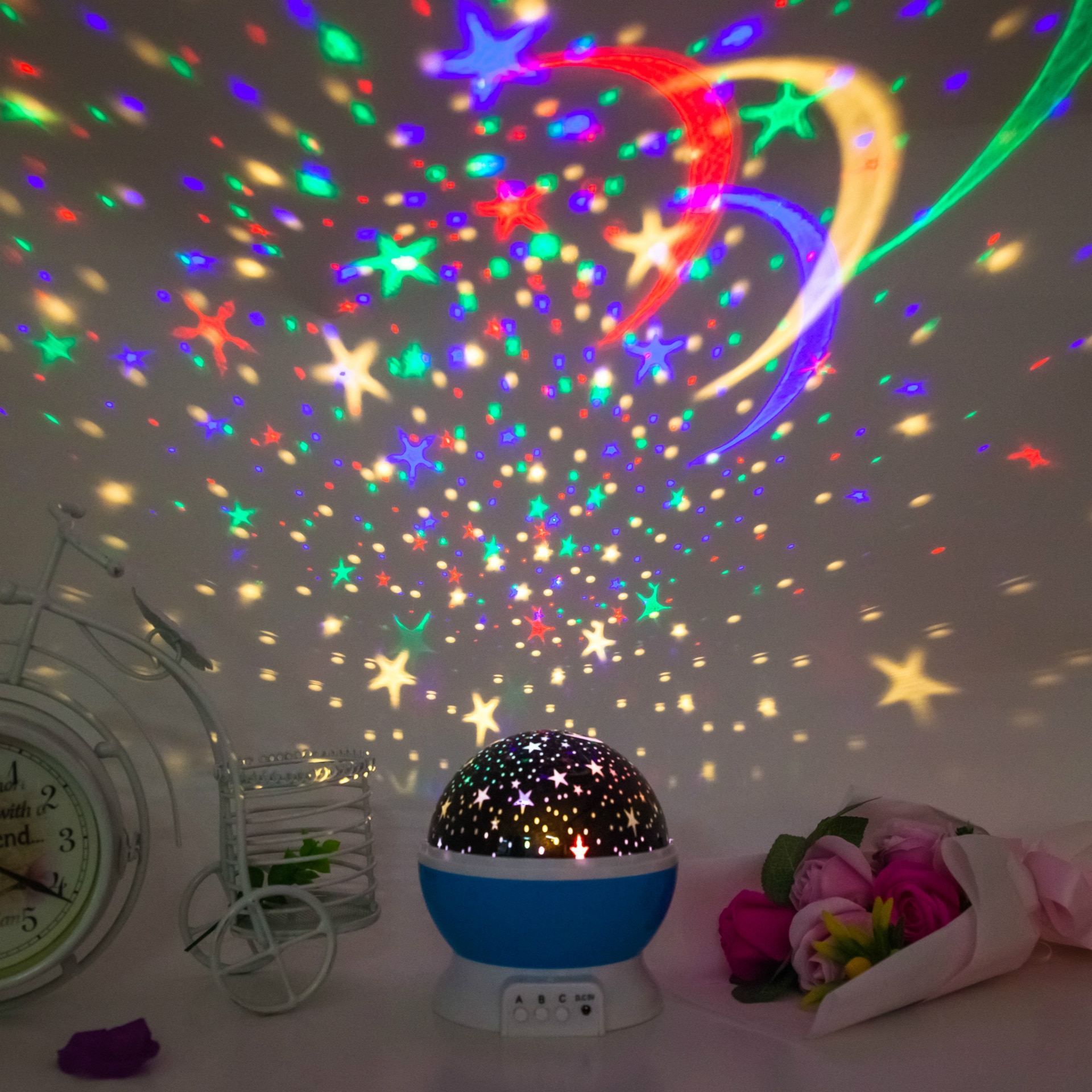 LED Sternen Projektor Lampe - Rotierender Mond Sternenhimmel - Leuchtendes Spielzeug für Baby Schlaf