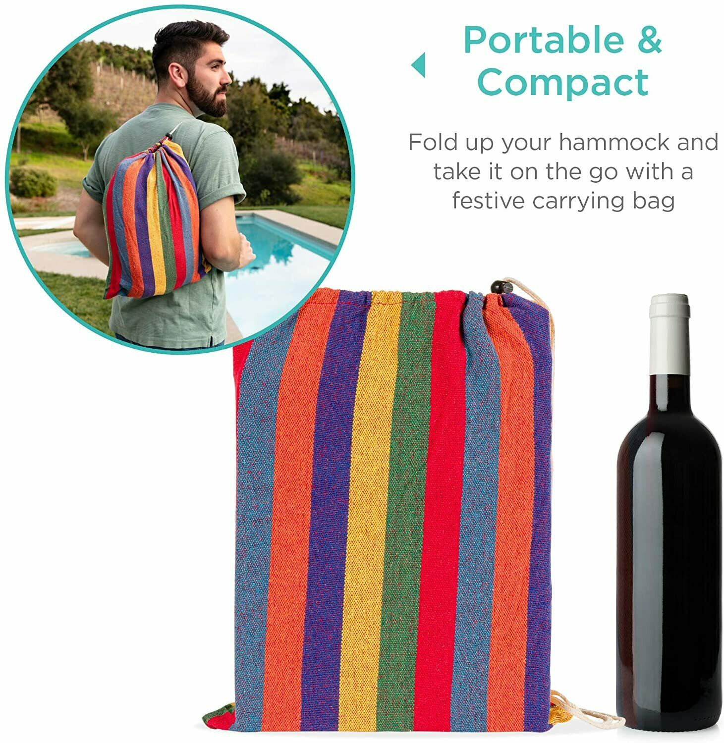 Hamaca para 2 personas al aire libre, hamaca portátil para jardín, lona a rayas, cama colgante, cama para acampar, columpio colgante, equipo para dormir al aire libre