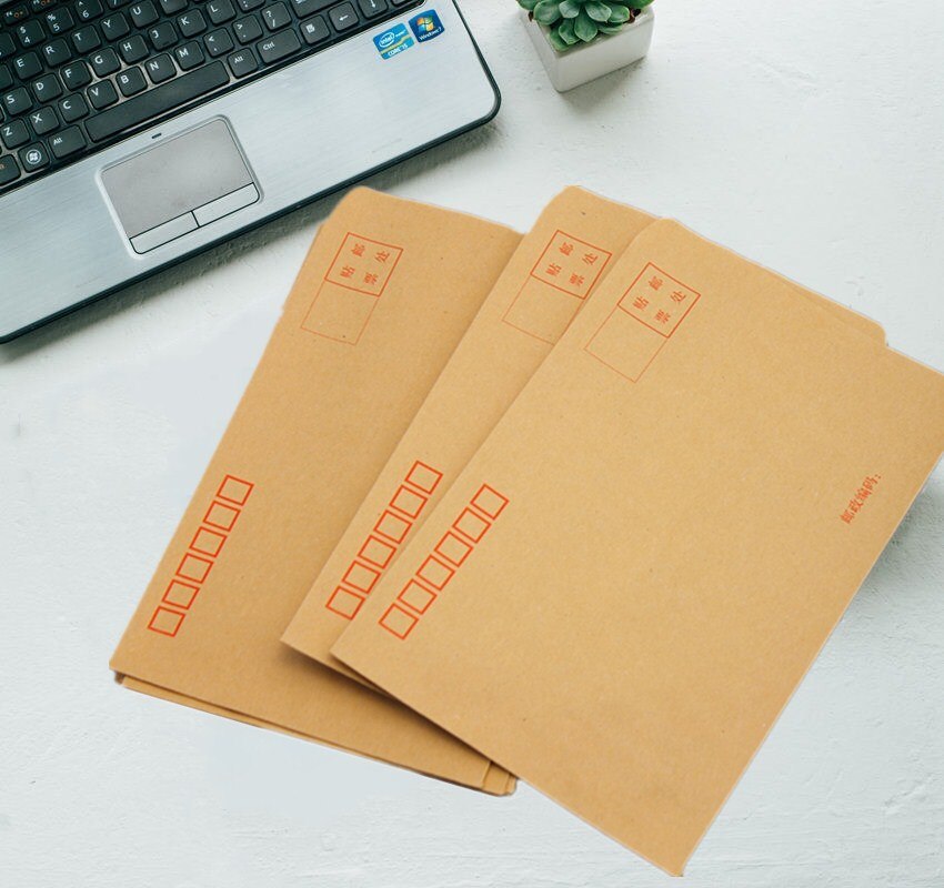 50pcs Yellow Envelope Post Office Standard Envelope Kraft Paper Invoice Receipt Storage Bag Can Mail Envelope Bag Office Tool